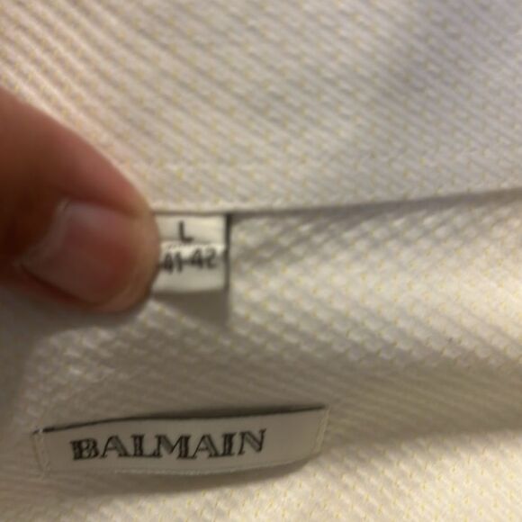 BALMAIN Men's Button Front Long Sleeve Shirt Two Ply Cotton Size Large - Picture 11 of 12